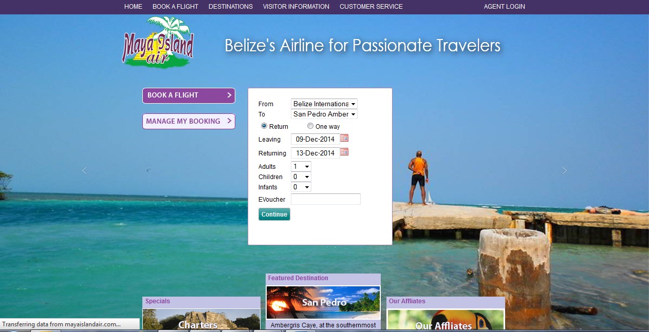 Maya Island Air Belize old site page