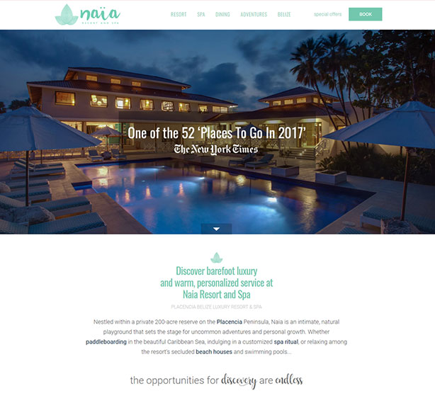 Belize website design - Naia Resort