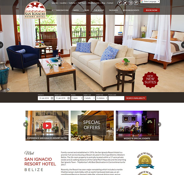 Belize website design - San Ignacio Resort Hotel